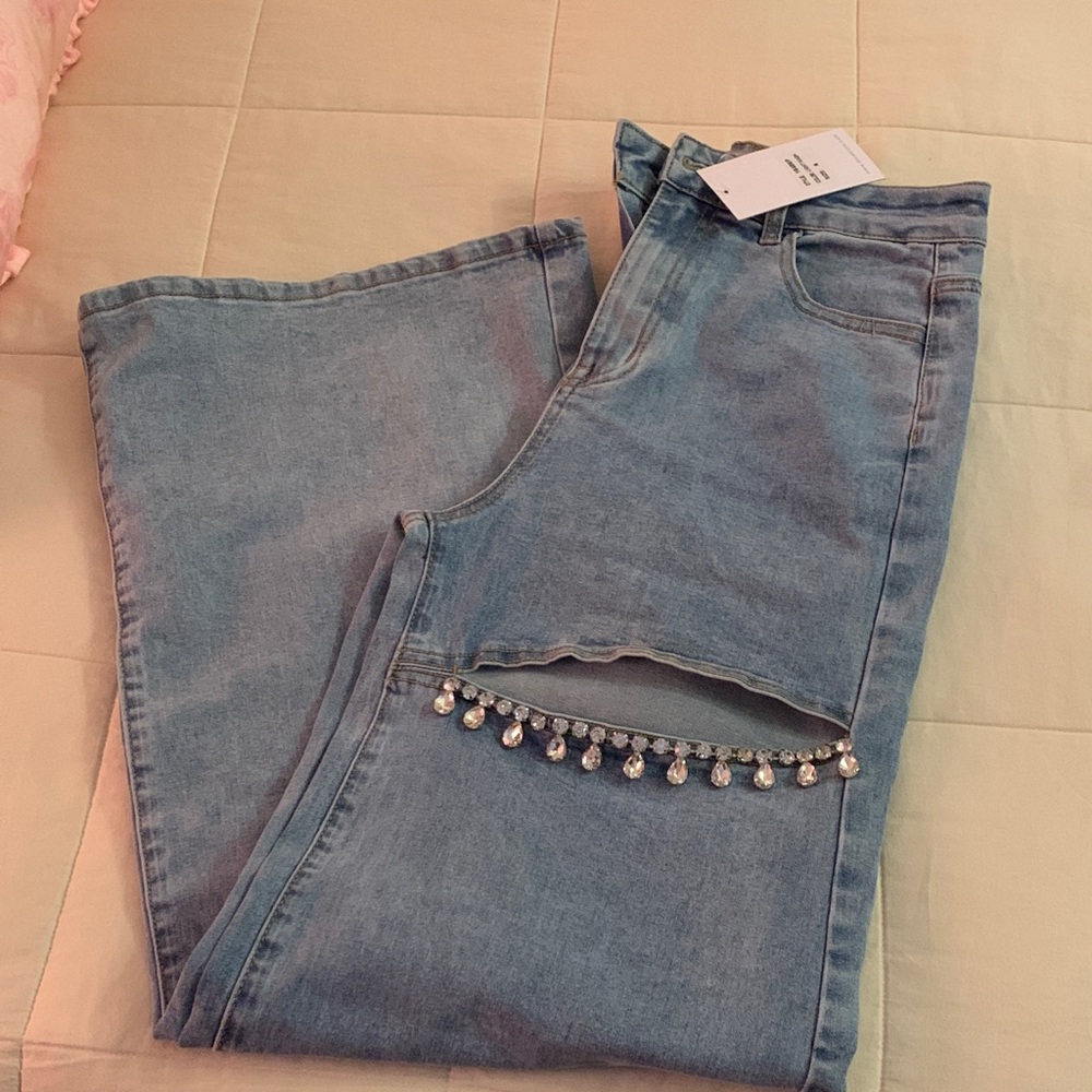 AS Women's Blue Jeans with Rhinestones BLUE B NWT